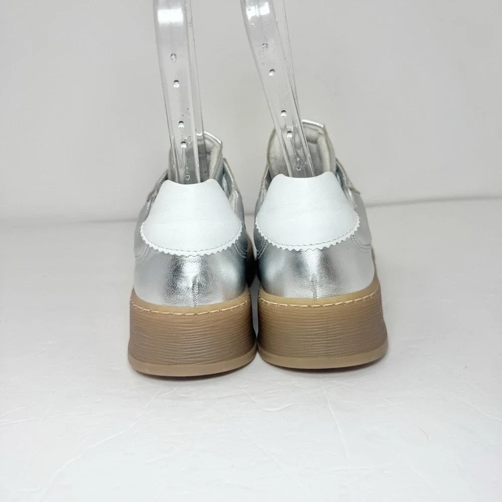 Gabor Low Top Sneakers 86.475 Womens 7.5 Silver Metallic Leather Gum Sole
